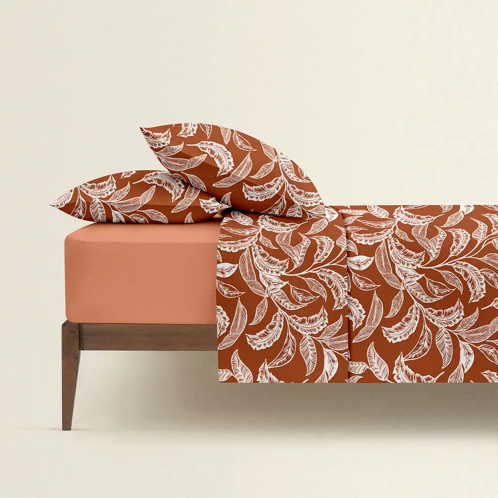 Комплект постільної білизни Cosas Terracotta CS2 Двоспальний теракотовий (LeafWhiteTerrakot_El160-75Terrakot_180) - фото 2