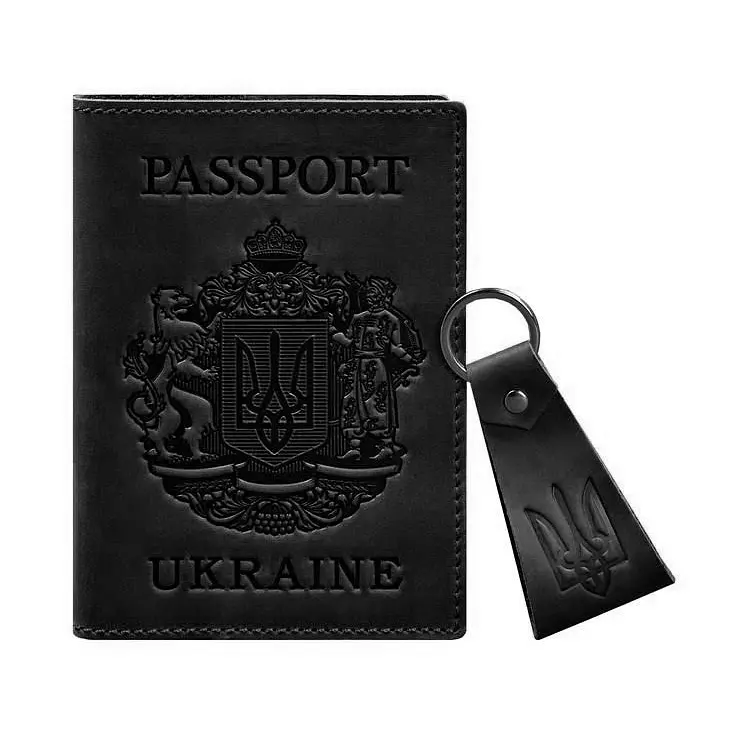 Подарунковий набір шкіряних аксесуарів з українською символікою чорний - фото 6