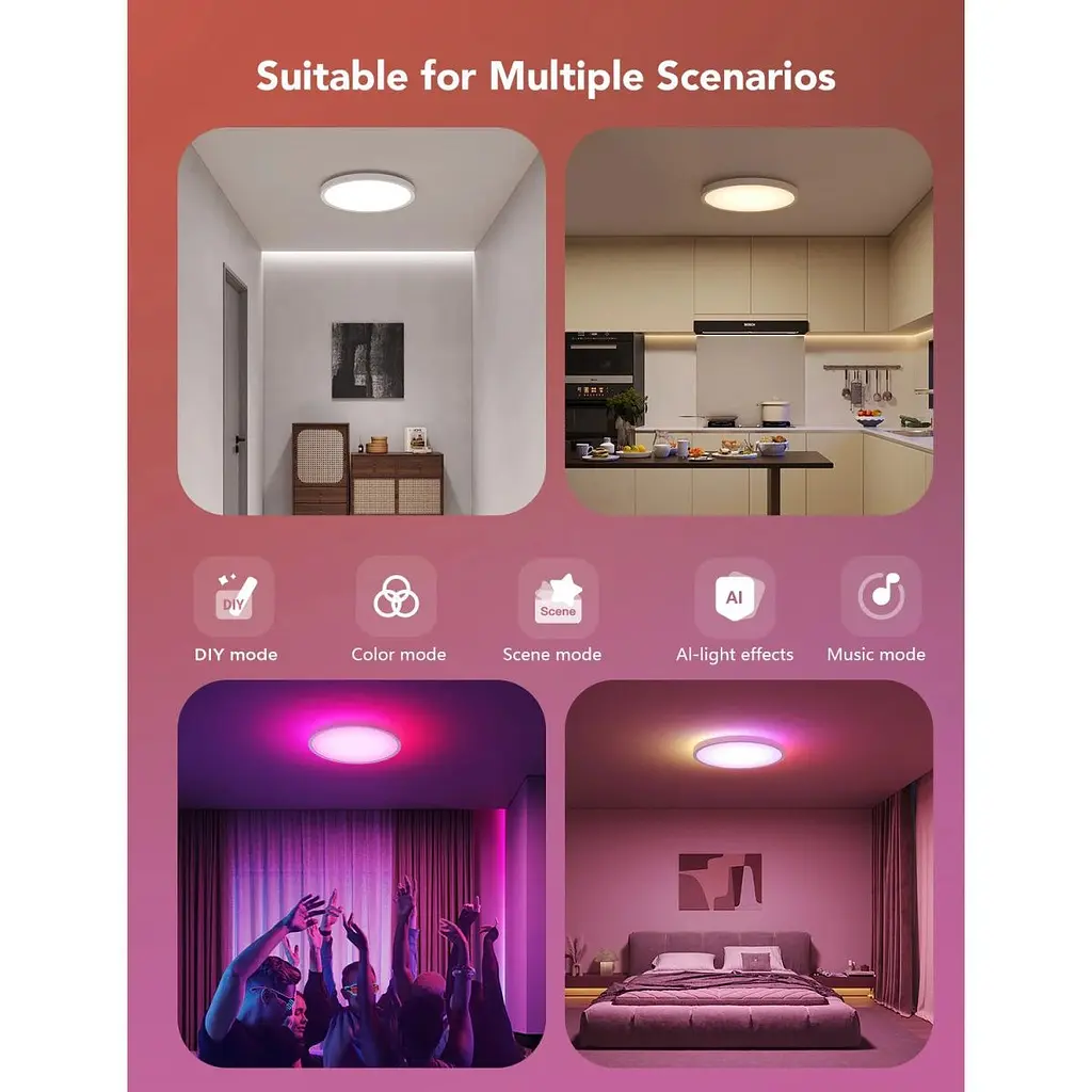 Стельовий світильник Govee 30cm RGBWW + RGBIC Smart Ceiling Light (H60A1) [129580] - фото 9