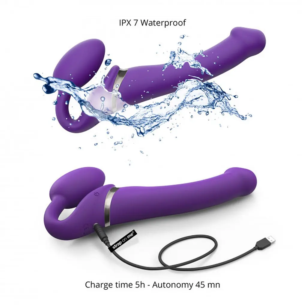Безремневий вібруючий страпон Strap-On-Me M, 15.6 см (фіолетовий) - фото 8