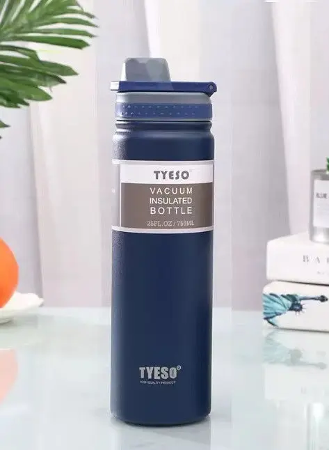 Термопляшка Tyeso 750 мл з нержавіючої сталі для кави води blue - фото 3