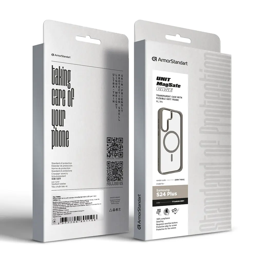 Чехол Samsung Galaxy S24 Plus 5G (SM-S926), Unit MagSafe, серый, прозрачный, магсейф, противоударный, магнитный, панель-накладка с поддержкой MagSafe, с поддержкой беспроводной зарядки, TPU+PC, защита всего корпуса, ударопрочный, ArmorStandart (ARM74866) - фото 6