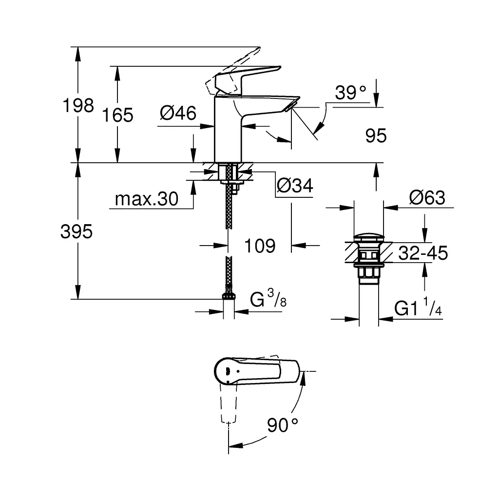 Змішувач для раковини Grohe QuickFix Start S-Size 23551002 з донним клапаном, Хром - фото 2