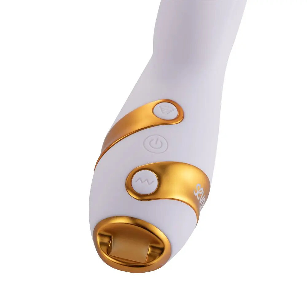 Вібратор-кролик з пульсацією та флогером LOCKINK SEVANDA Whip Vibrating Massage Wand, біло-золотий - фото 5