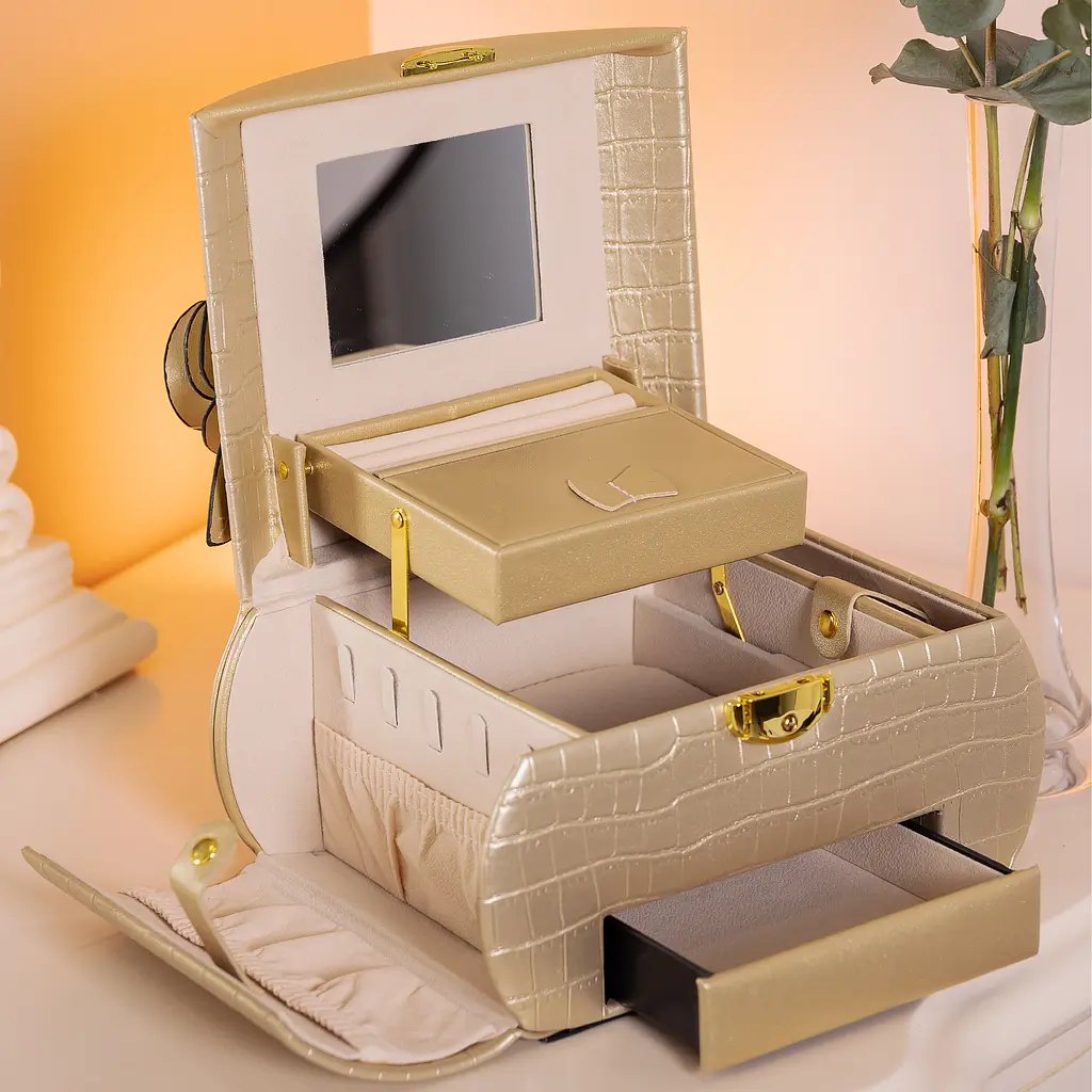 Кейс-органайзер Yiwu для прикрас із защіпкою 24x17x18 см золотистий HP-5-21GOLD - фото 10