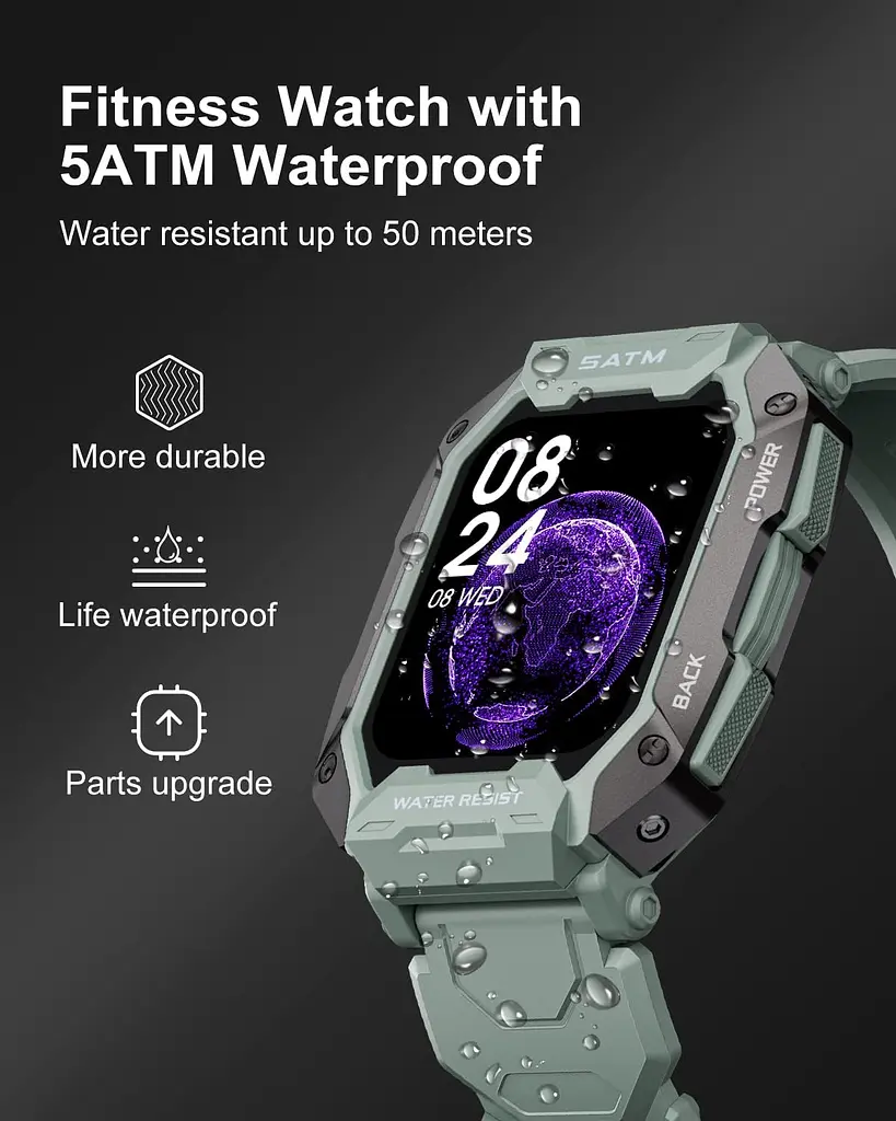 Умные смарт-часы в противоударном тактическом корпусе Lige C20 с двумя ремешками Camouflage Green, BW1821E (17792) - фото 6