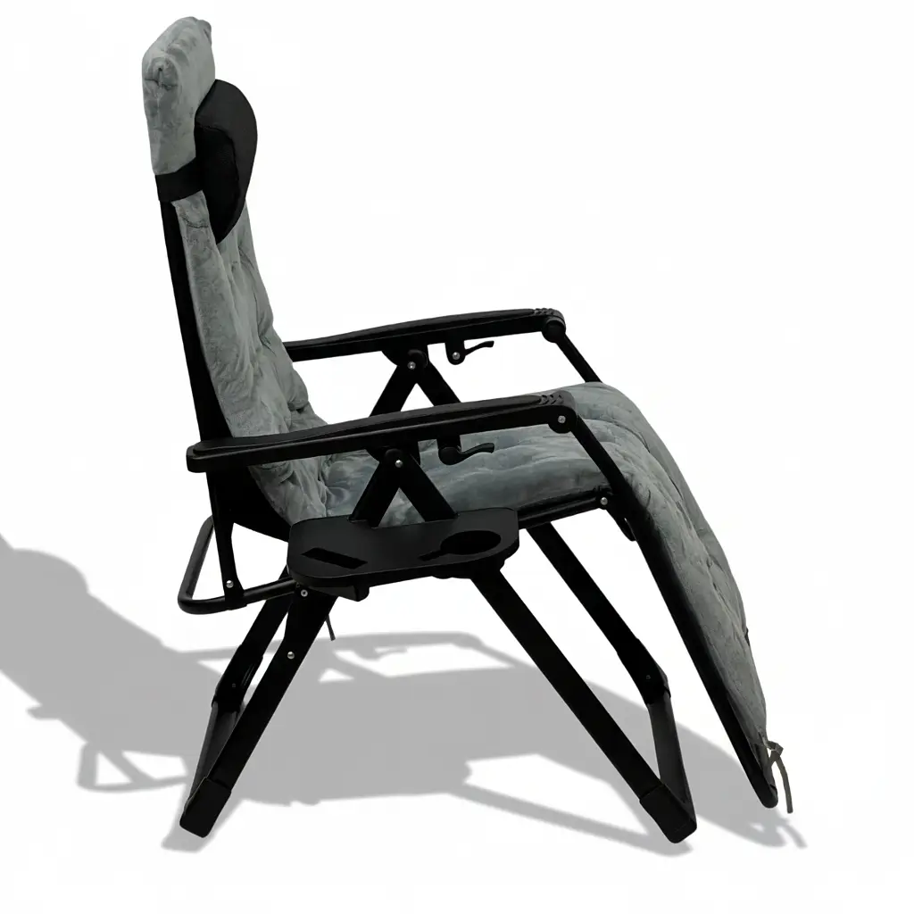 Розкладний посилений шезлонг до 150 кг LEOBRO Zero Gravity Premium Plus Grey з велюровим матрацом (LB-ZGC-K3-GRY) - фото 3