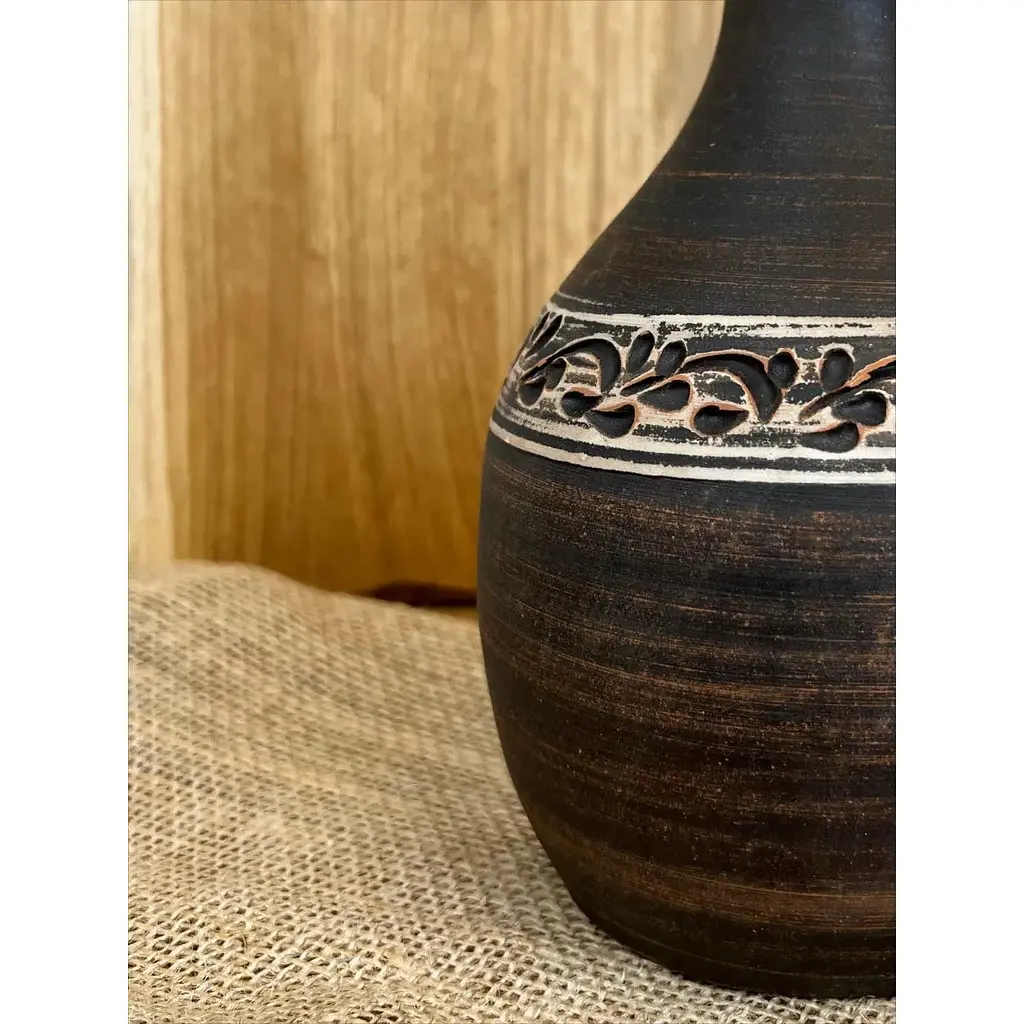 Бутылка 1 литр керамическая (глиняная) резная без ручки  - фото 5