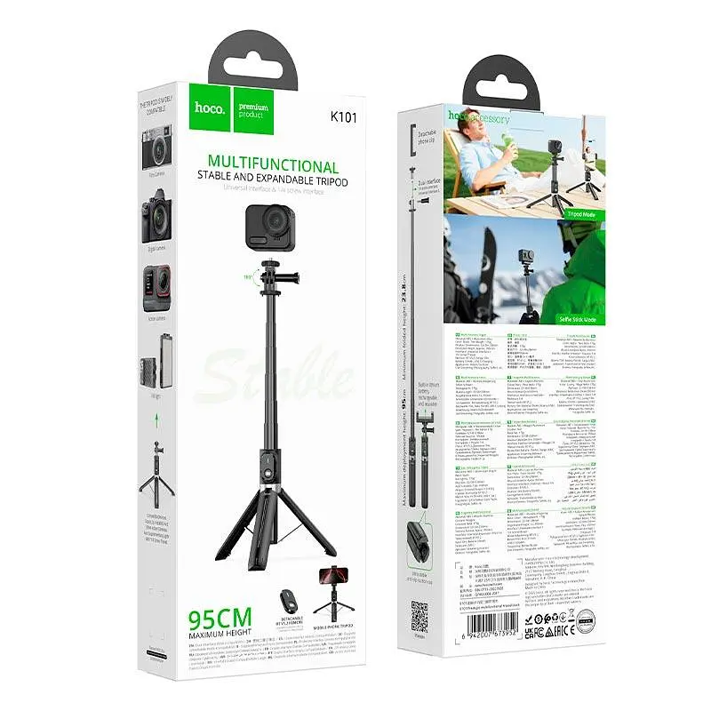 Селфі-монопод HOCO Prestigio multifunctional tripod K101 | BT5.2, Remote, 95cm | - фото 2