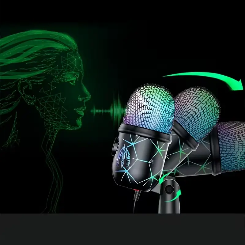 Професійний ігровий мікрофон V5 з RGB-підсвічуванням, шумозаглушенням, Mute та моніторингом у навушниках - фото 6