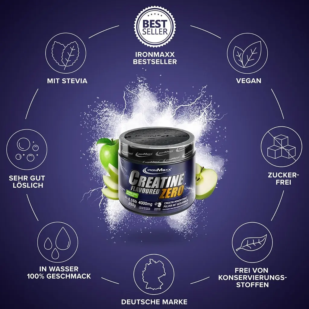 Креатин IronMaxx Creatine Flavoured Zero Зелене яблуко 250 г - фото 3