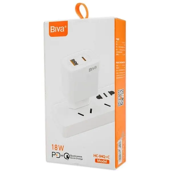 Зарядний пристрій Biva HC-04Q+C 18W USB+Type-C Charger White - фото 2