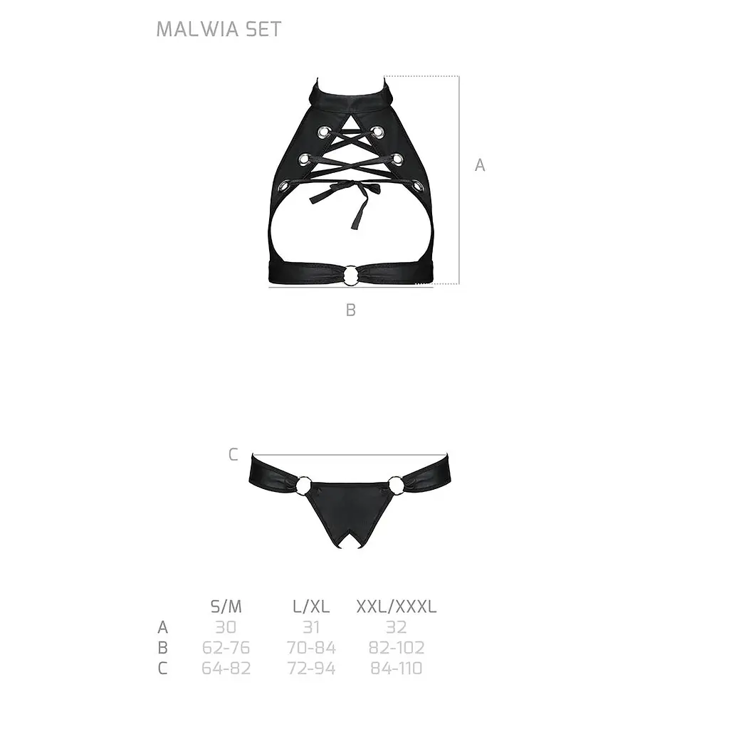 Комплект відкритий топ та трусики з екошкіри з люверсами Passion MALWIA SET with Open Bra L/XL black - фото 5