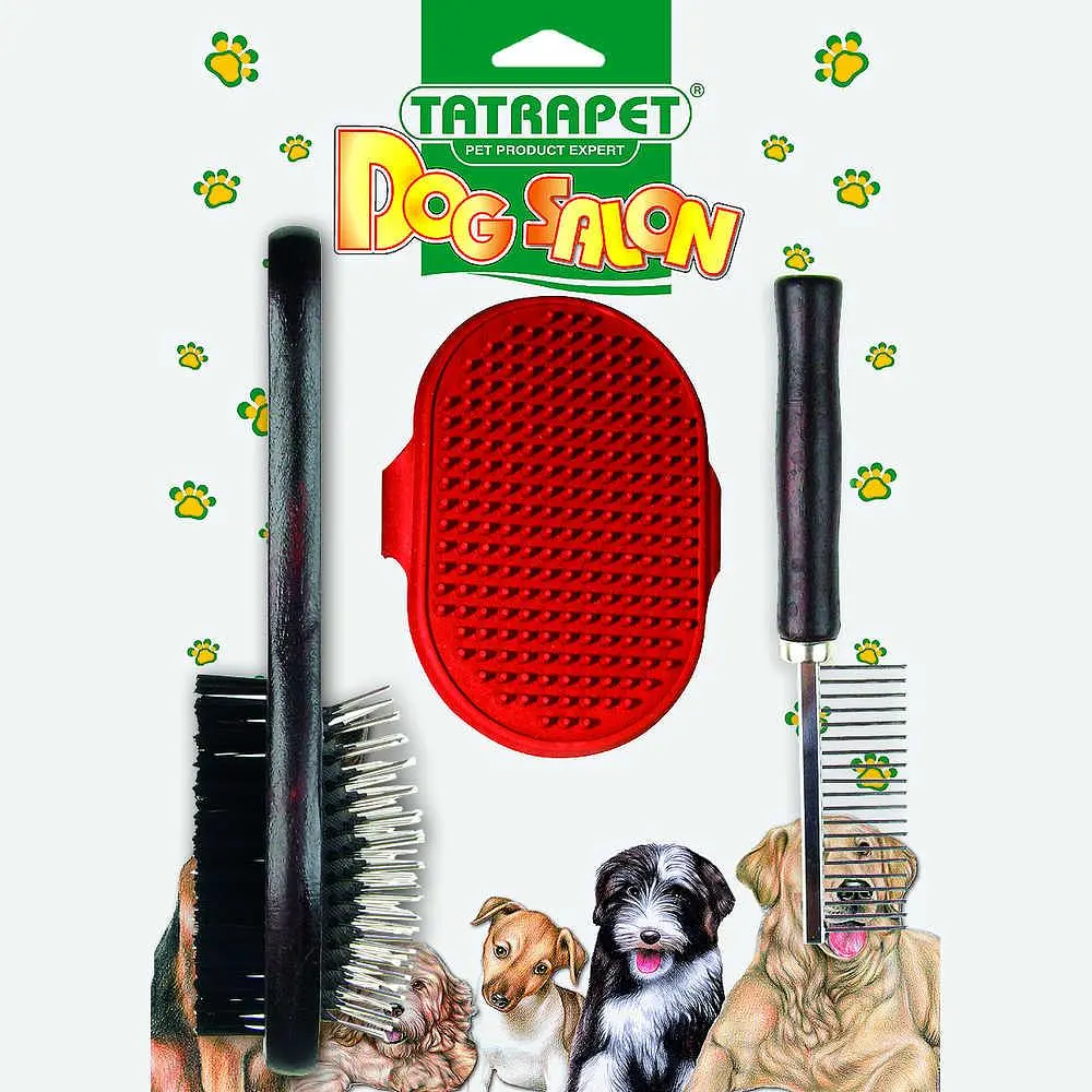 Набір для догляду за собакою Dog Salon: щітка двостороння, гребінець, силіконова щітка