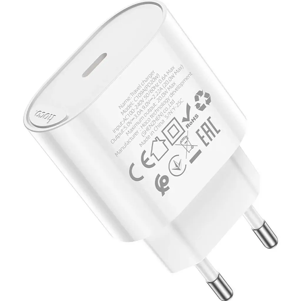 Мережевий зарядний пристрій Hoco C109A USB-C 20w White (6942007656658) [162329] - фото 3