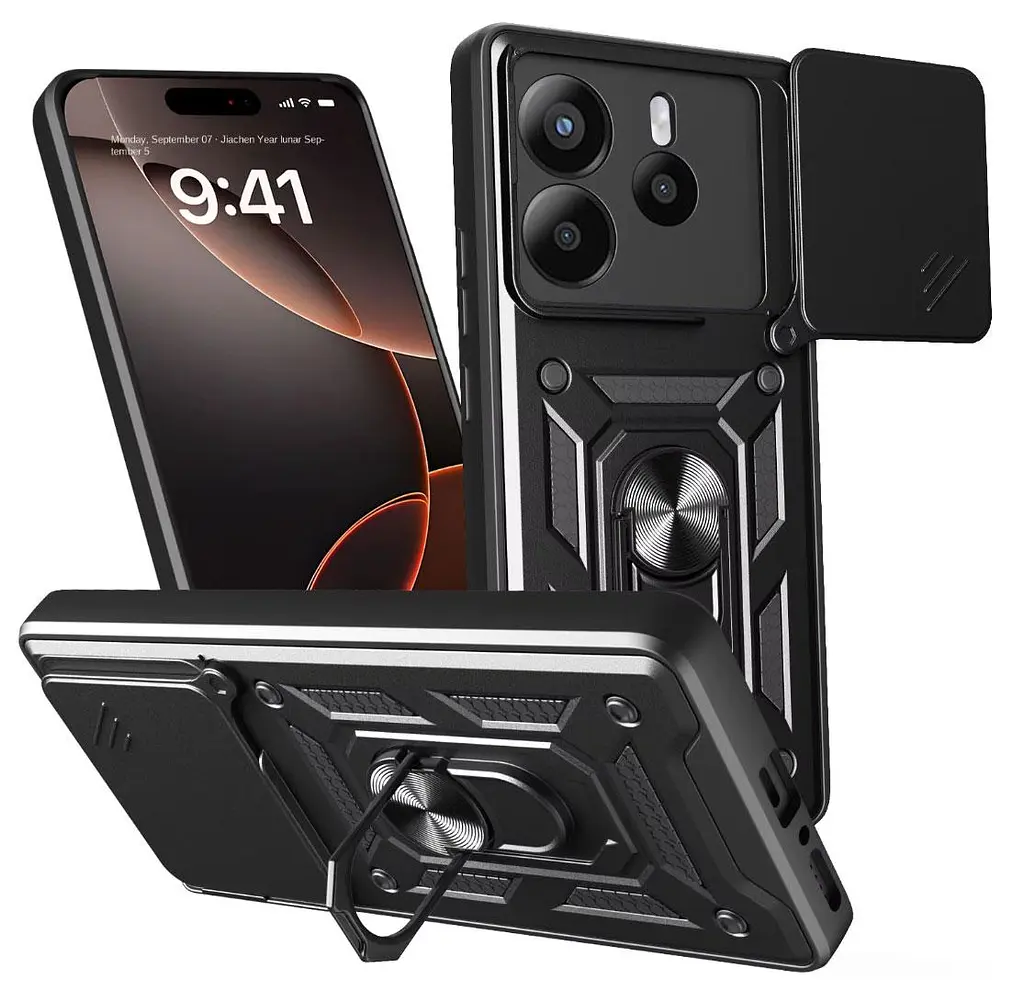 Чохол Primo Shockproof для Xiaomi Redmi Note 14 4G - протиударний, з підставкою і шторкою камери - Black - фото 4