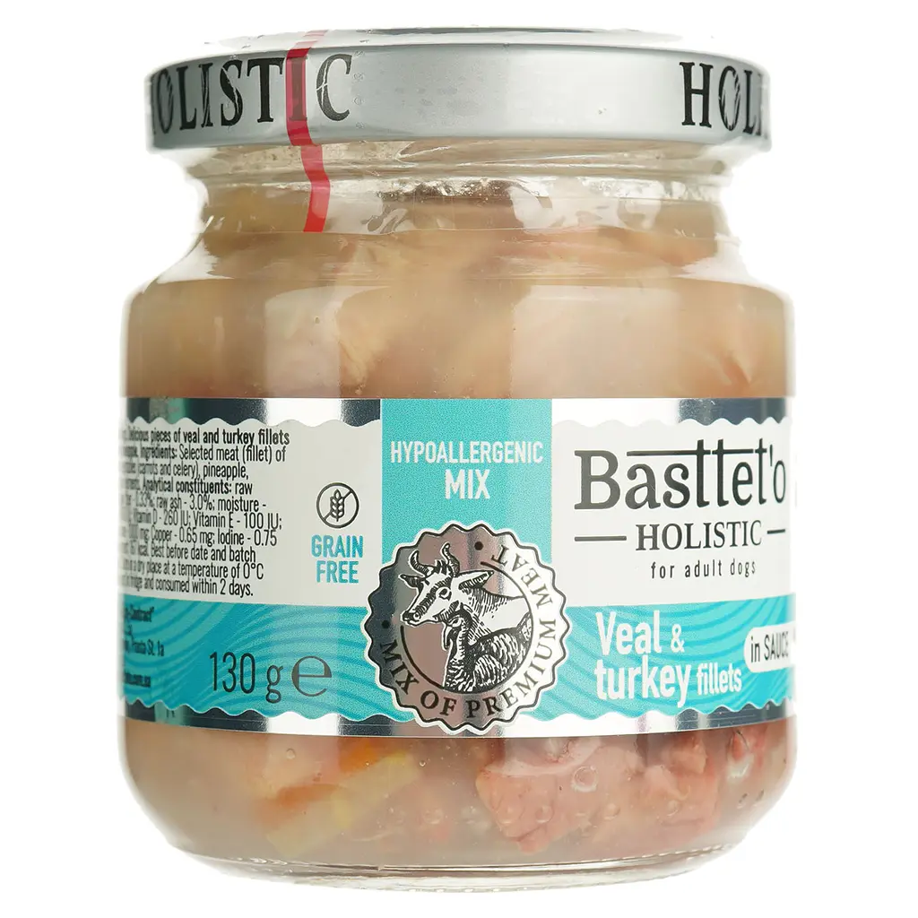 Влажный корм для собак Basttet`o Holistic микс говядина с индейкой в соусе 130 г стекло - фото 4