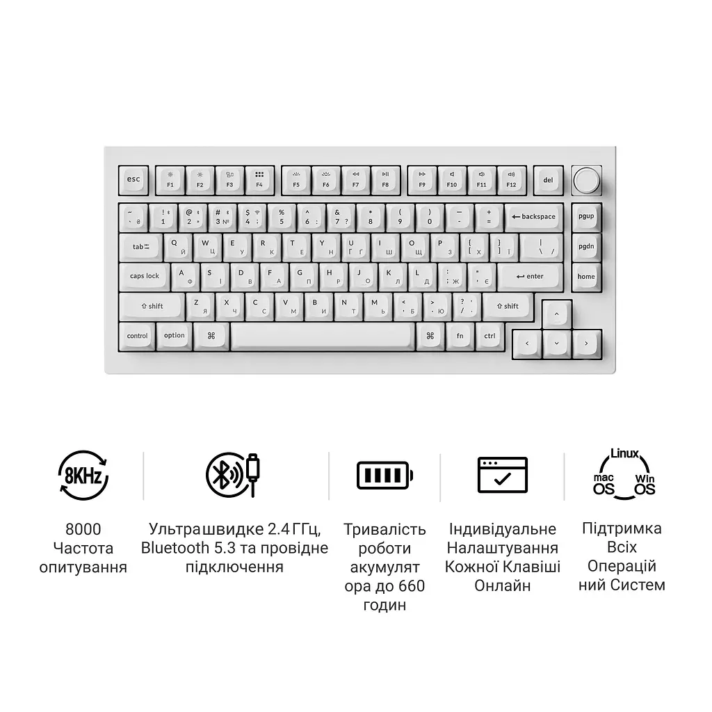 Клавіатура бездротова Keychron V1 Ultra Keychron Red Switch White RGB (V1U-F1-UA) - фото 8