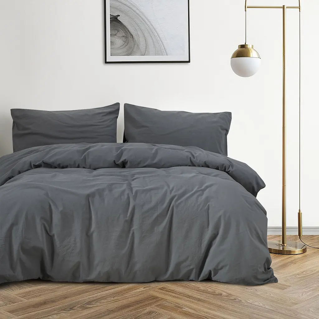 Постельное белье Lotus Home Washed cotton - Kansas антрацит евро - фото 2