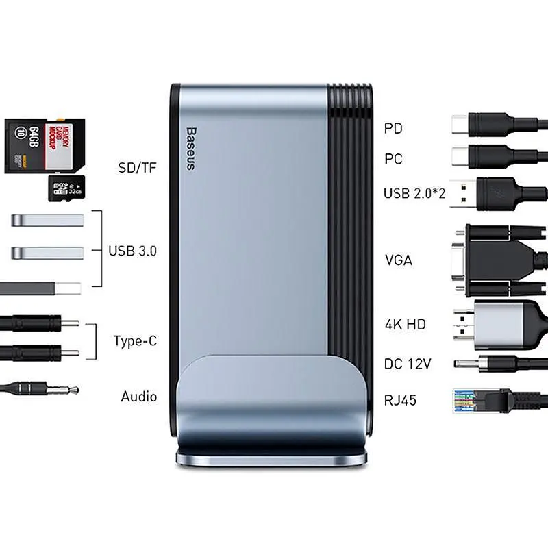 Адаптер Baseus Working Station Three-Screen Multifunctional Type-C Hub Adapter CAHub-DG0G - фото 5