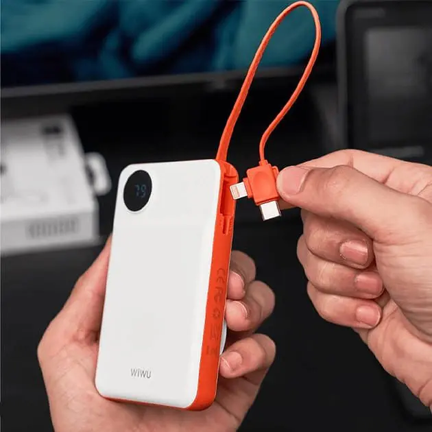 Зовнішній акумулятор Wiwu Core 2 in 1 Wi-P007 10000mAh 22.5w White/Orange [104323] - фото 7