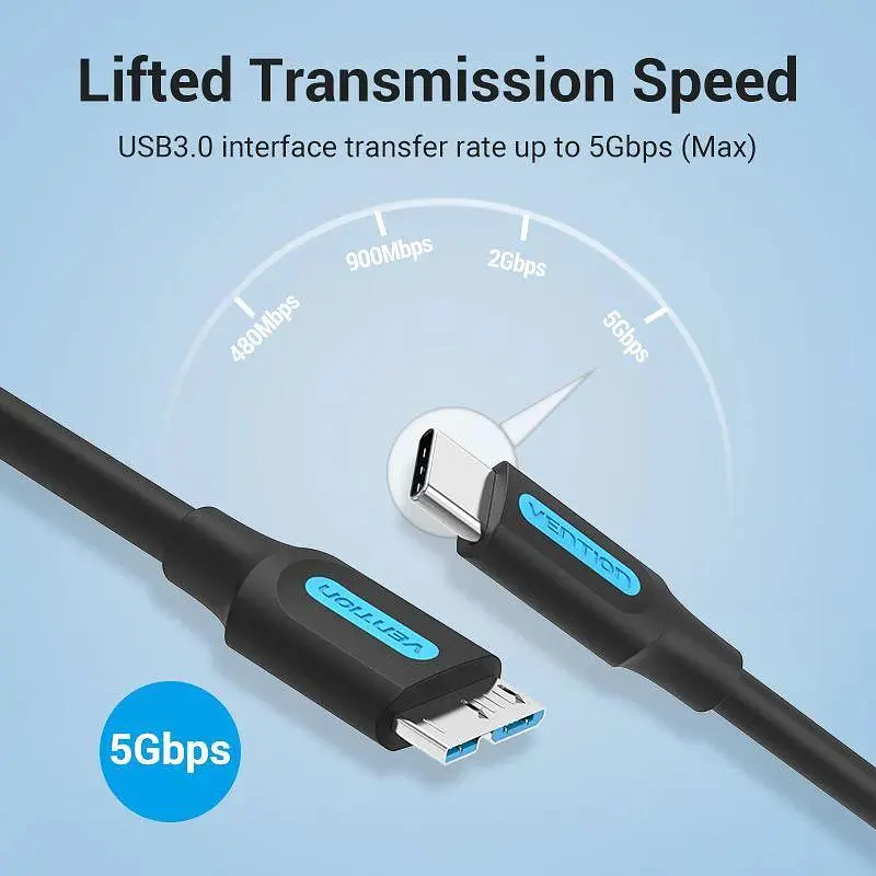 Кабель Vention USB 3.0 C Male to Micro-B Male 2A Cable 0.5M Black (CQABD) - фото 4