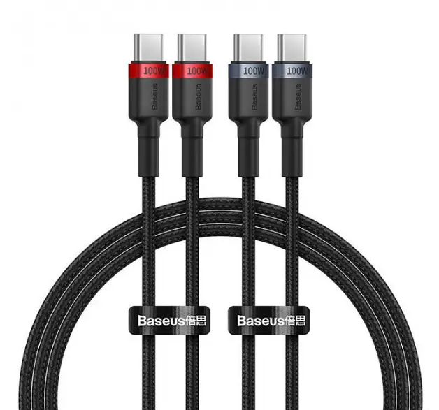 Кабель Baseus Cafule Series Cable Type-C to Type-C 100W 1m 2pcs P10318306003-00 Red Black+Grey Black - фото 2