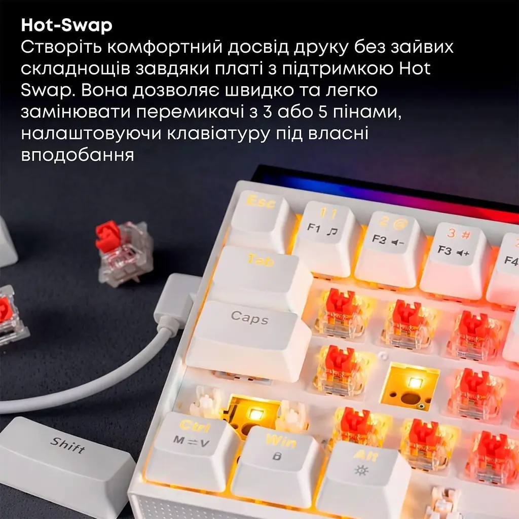 Клавіатура Ajazz NK68 Red Switch UA White (NK68-R-W) [156871] - фото 15