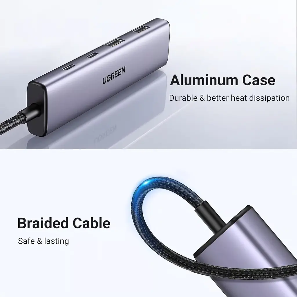 Концентратор Ugreen USB-C to 2xUSB 3.0 + 2xUSB-C CM473 gray (15395) - фото 3