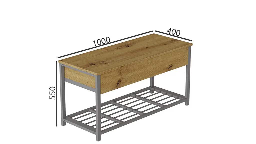 Банкетка с ящиком Ferrum-decor Дрейк 1 550x1000x400 металл Серый ДСП Дуб Артизан 16 мм (FRD-103064) - фото 3