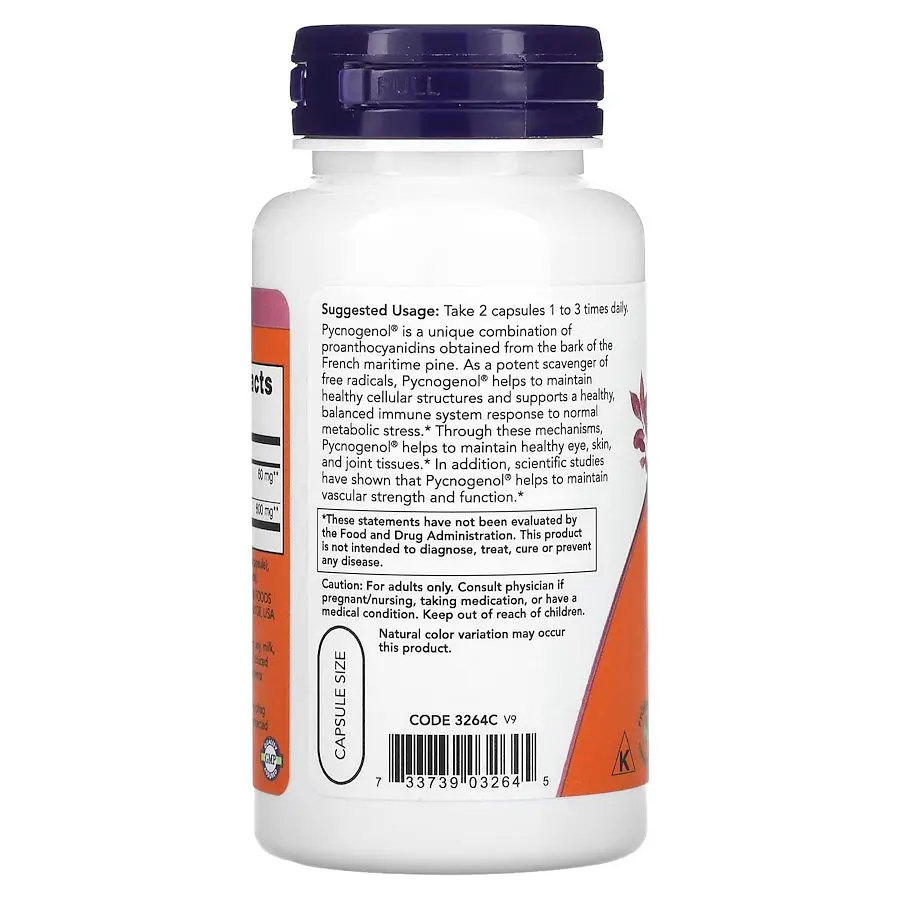 Натуральна добавка Now Pycnogenol 30 mg 60 вегакапсул - фото 3