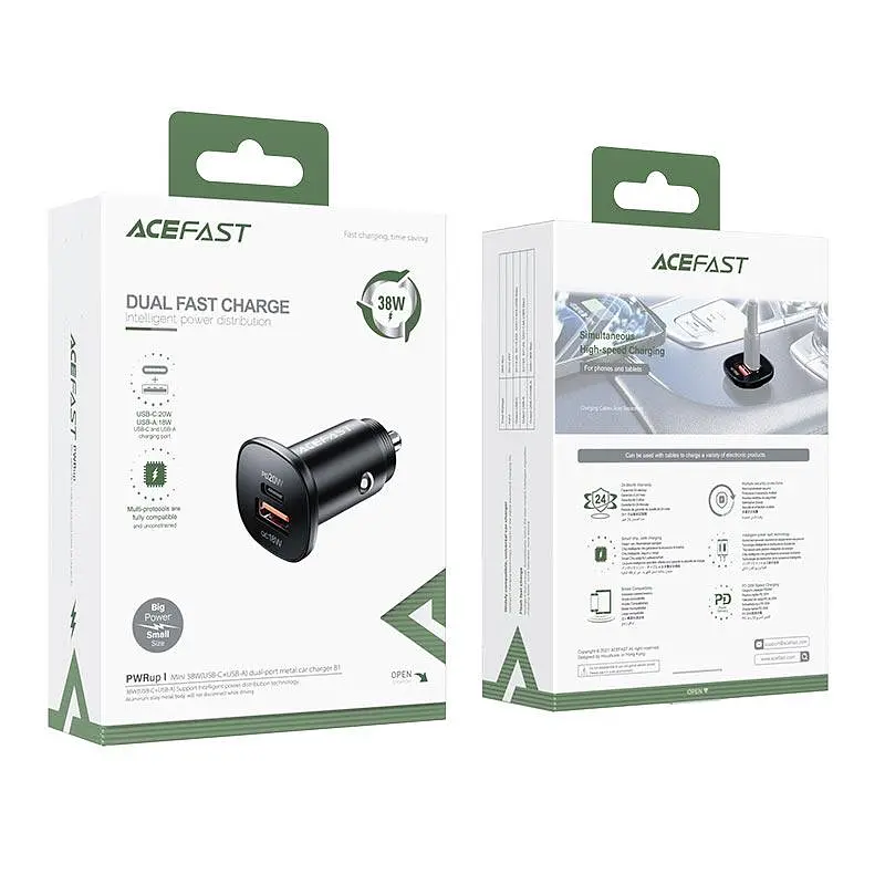 Автомобільний зарядний пристрій ACEFAST B1 mini 38W(USB-C+USB-A) dual-port metal car charger - фото 3