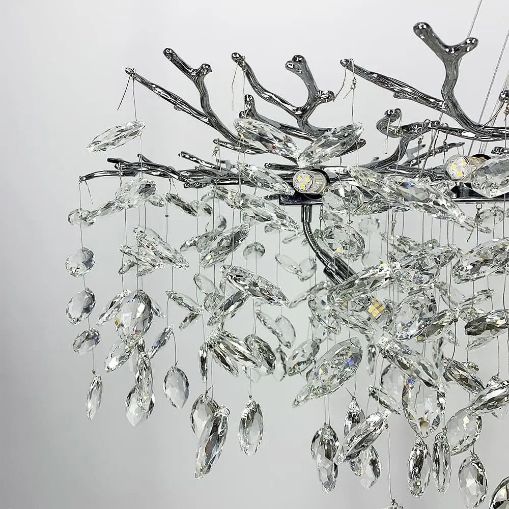 Удлиненная серебряная люстра DIAMINA с хрустальными камнями в корпусе 150 см | Ст. 33007-L1500*400 CH | Line F - фото 4