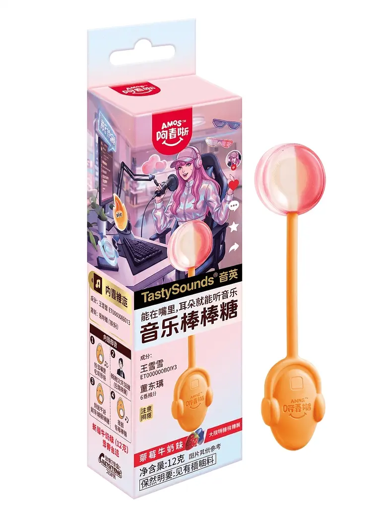 Льодяник Amos Tasty Sounds Audio Lollipop Strawberry Milk Flavor 12г - фото 2