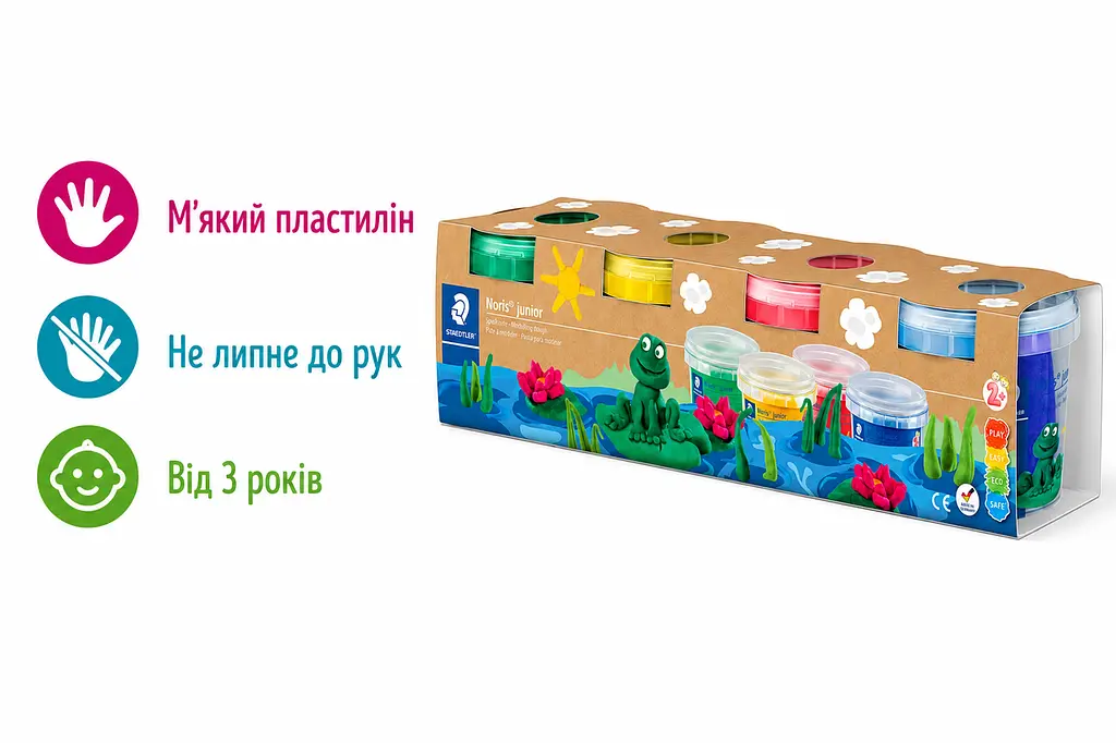 М'який пластилін Staedtler Play Dough Basic 4 кольори по 130 г набір для ліплення дітей від 3 років (SKU-283) - фото 2