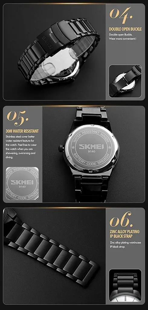 Мужские наручные часы Skmei 9140 черные с синим циферблатом - фото 6
