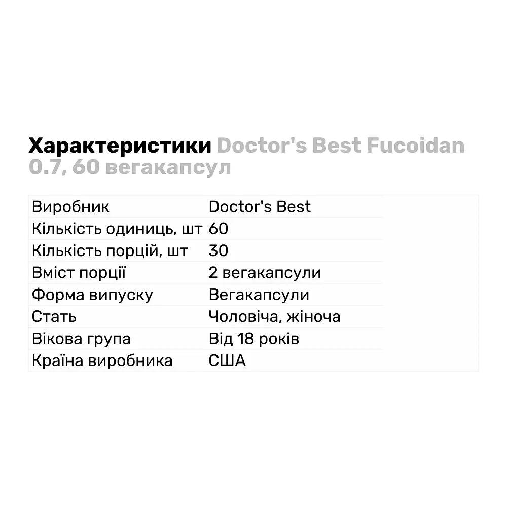 Натуральна добавка Doctor's Best Fucoidan 0.7, 60 вегакапсул - фото 2