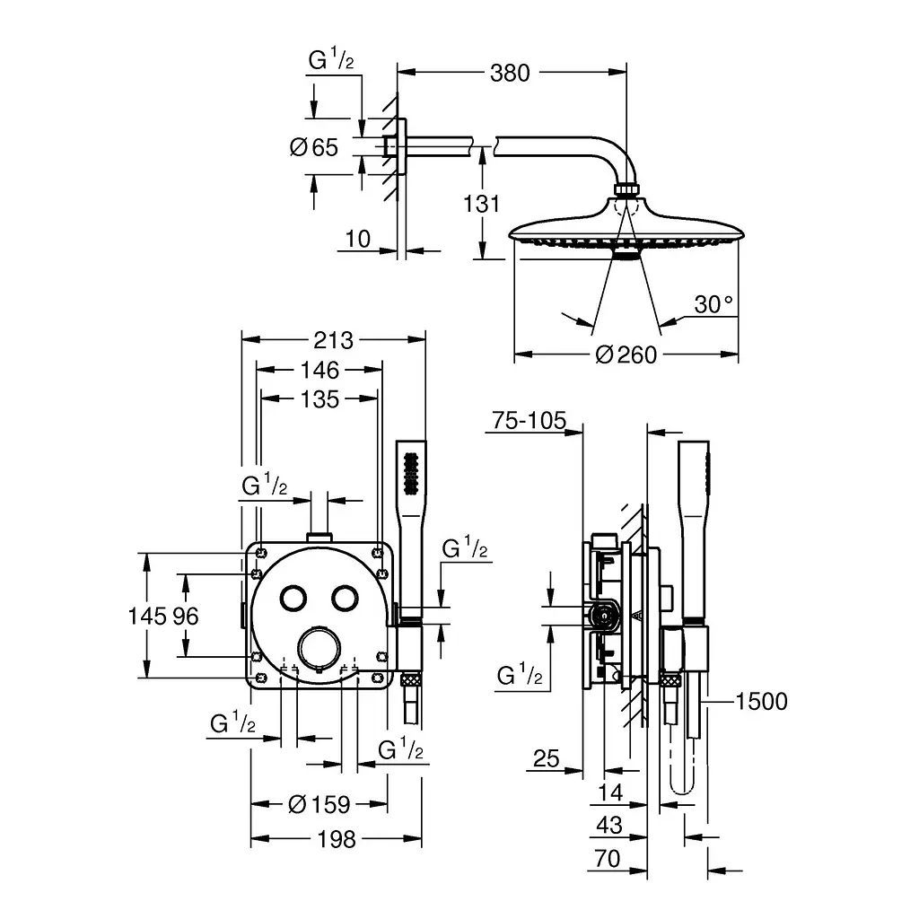 Душова система прихованого монтажу Grohe QuickFix Precision Smartcontrol 34878000, Хром - фото 2