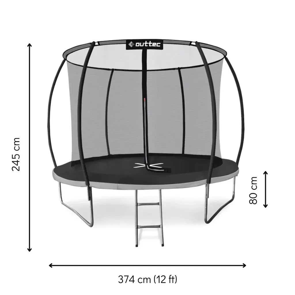 Батут Outtec Premium 12ft (374см) чорно-сірий з внутрішньою сіткою - фото 2