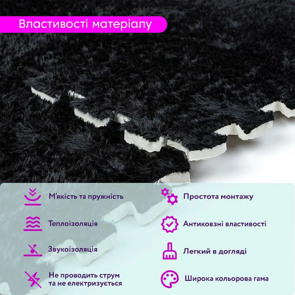 Підлога-пазл плюшевий 30х30х1см Чорний (D) SW-00002078 - фото 4