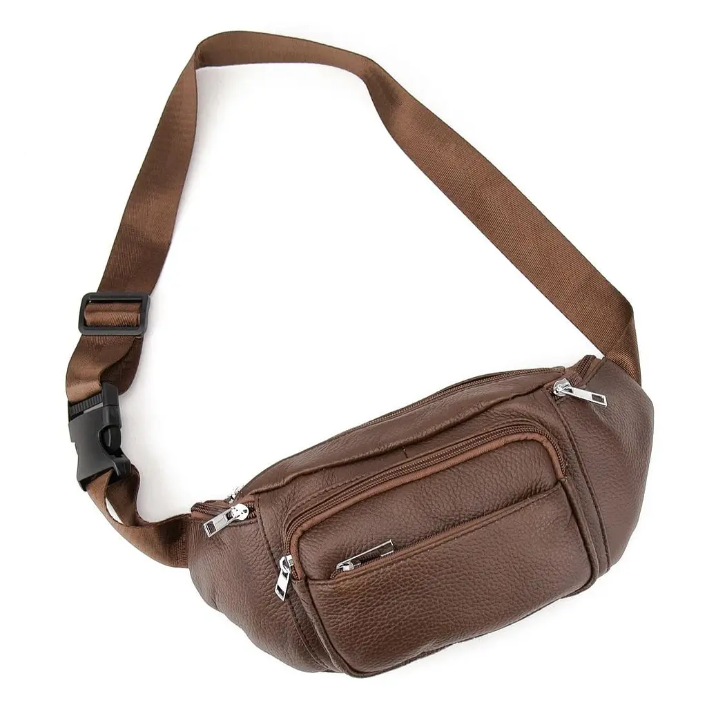 Містка шкіряна сумка на пояс коричнева Tiding Bag M56-2030C - фото 8