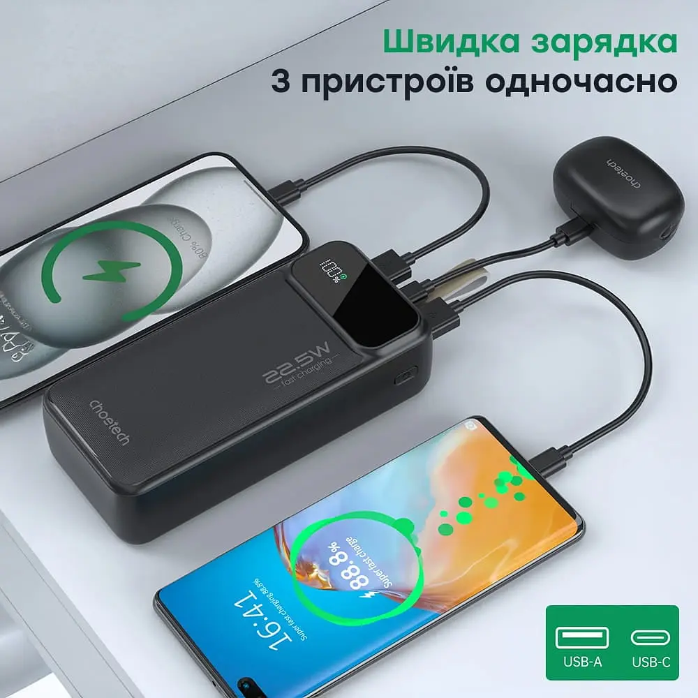 Повербанк 20000 mAh Choetech B729 Black 22.5W QC3.0 PD3.0 (43-00115) - фото 4