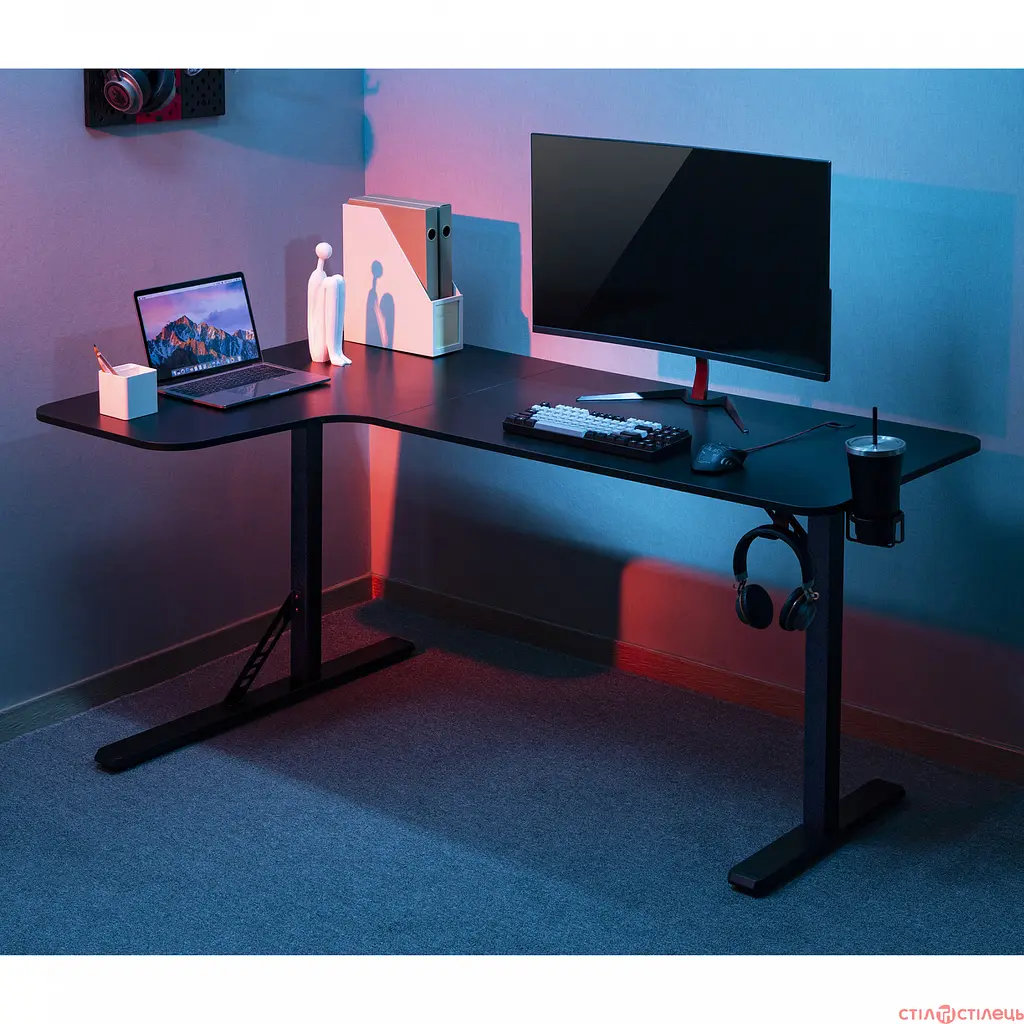 Комп'ютерний стіл GamePro г-подібний чорний (GDC216) - фото 9