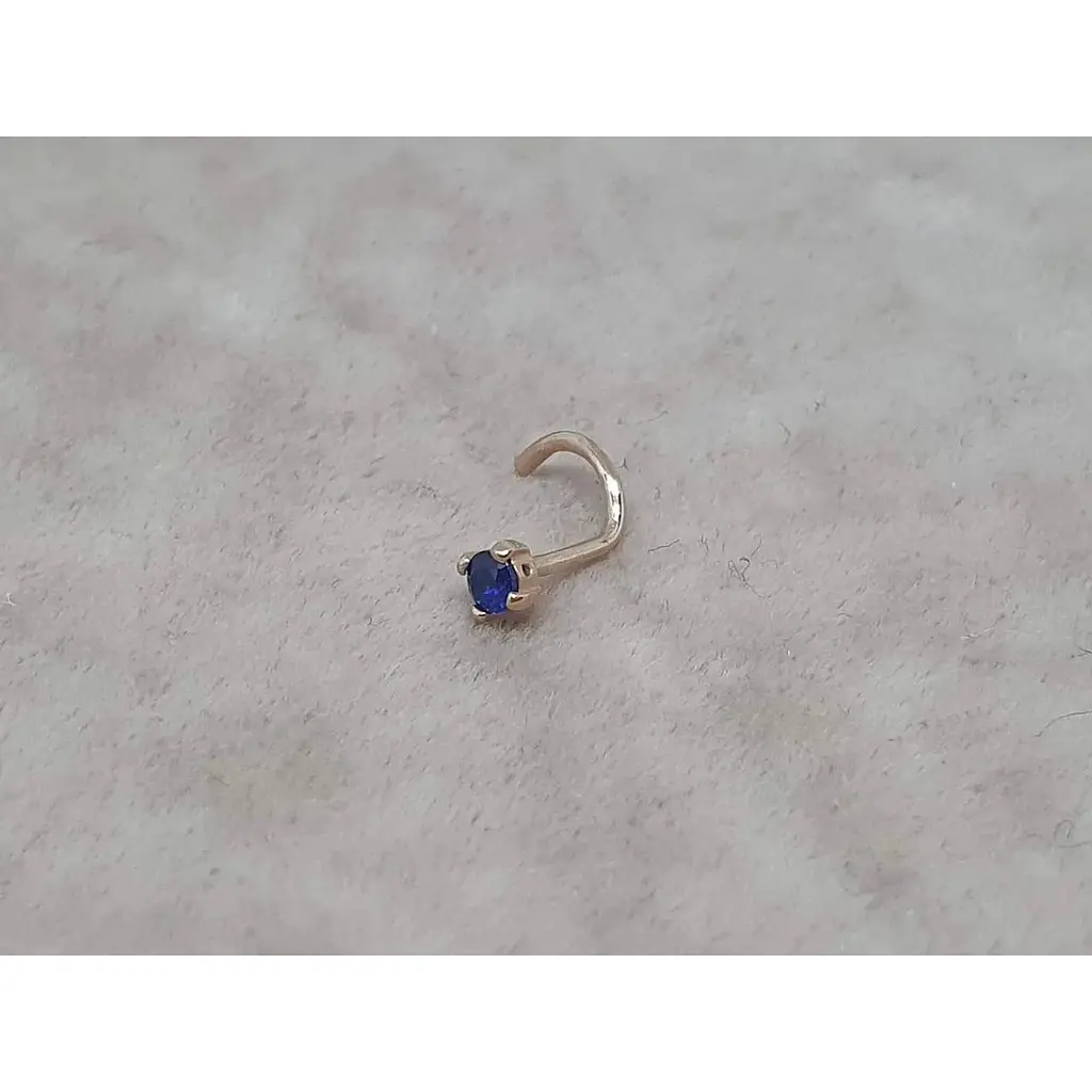 Золота сережка-пірсинг Dear в ніс Dear з фіанітом. 1017.1 Синій - фото 2