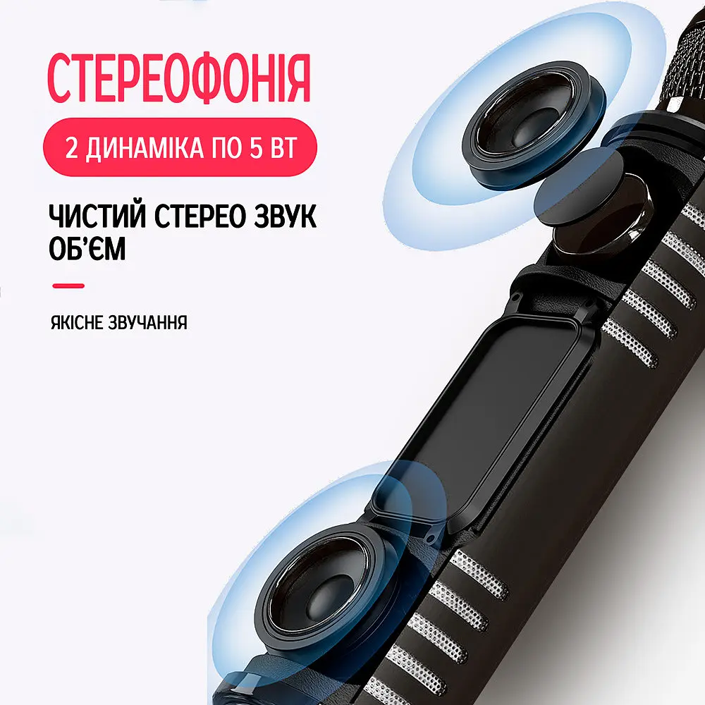 Караоке-микрофон беспроводной Losso K6 Premium со встроенным динамиком и Bluetooth Black (18963) - фото 3