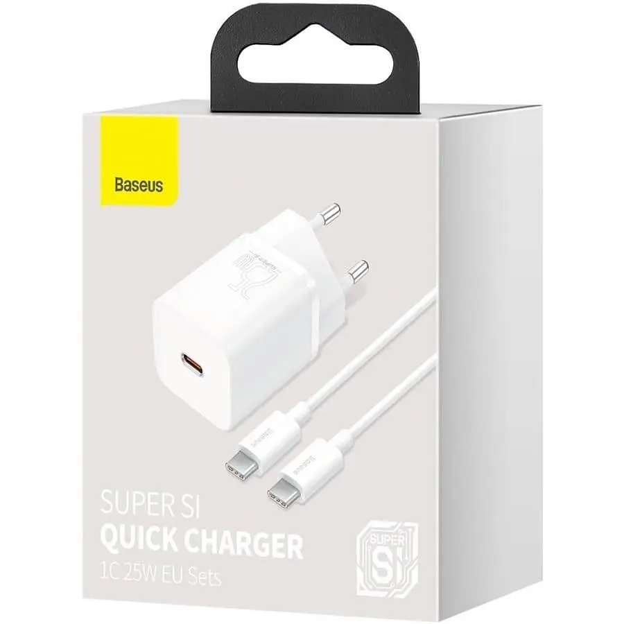Зарядний пристрій Baseus Super Silicone PD Charger 25W (1Type-C) + Cable Type-C to Type-C 3A (1m) white (TZCCSUP-L02) - фото 5