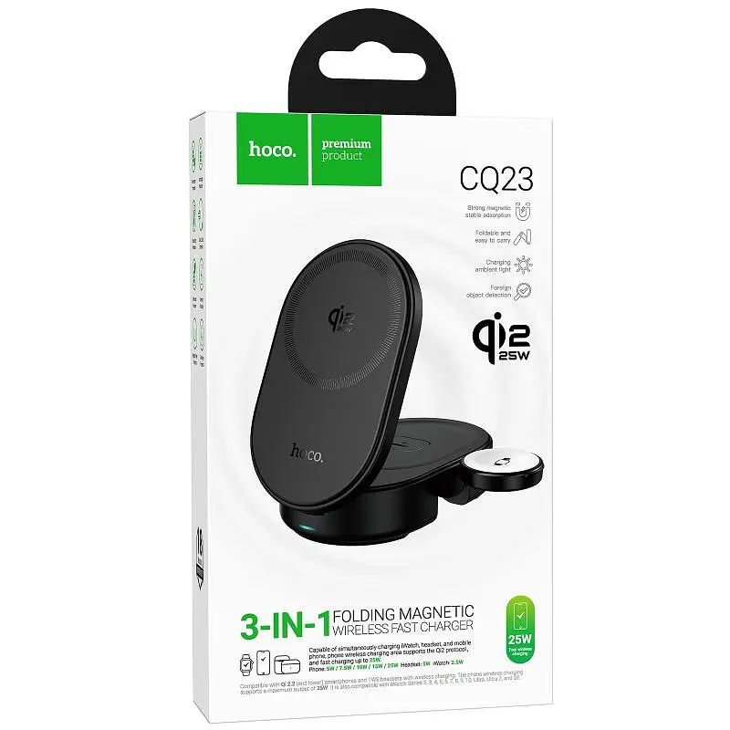БЗП CQ23 Pole Qi2.2 3-in-1 Black Hoco teh0029857 - фото 2