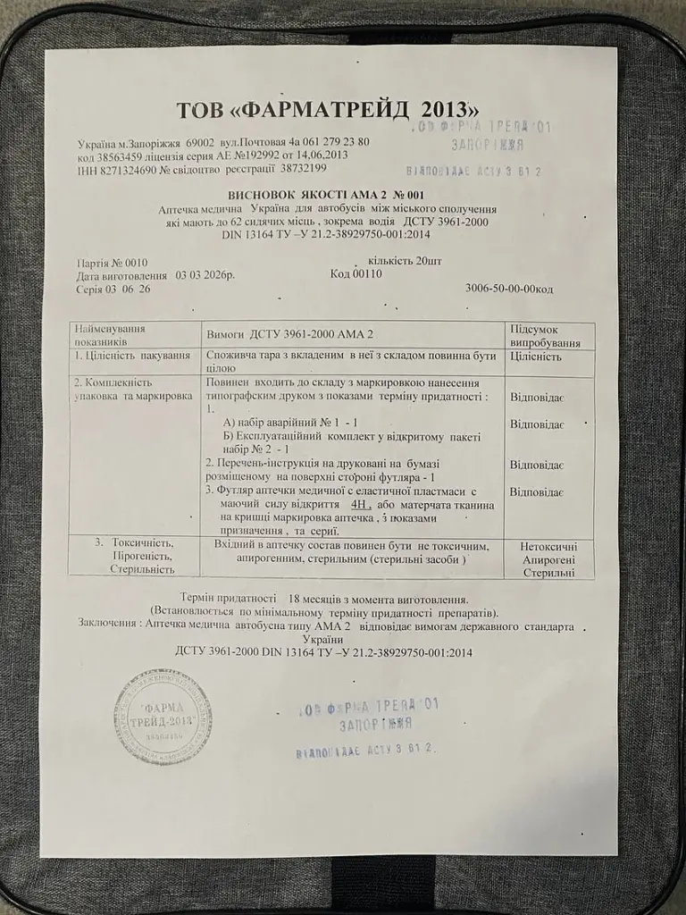 Аптечка автомобільна АМА 2 до 62 міст (автобуси та мікроавтобуси) - фото 3