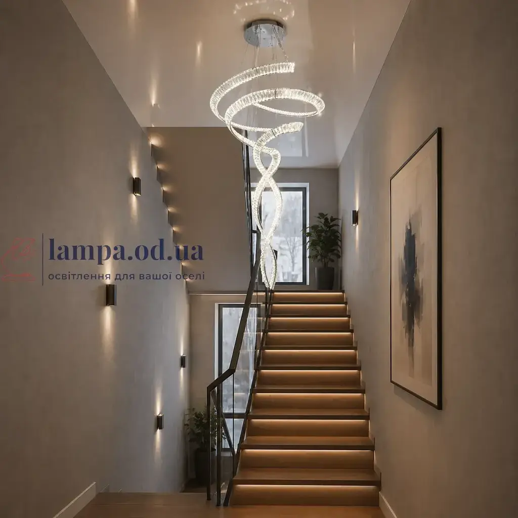 Розкішна каскадна LED люстра для сходів Diasha MRY800x1800CH хром 285W кришталь до 40 м2