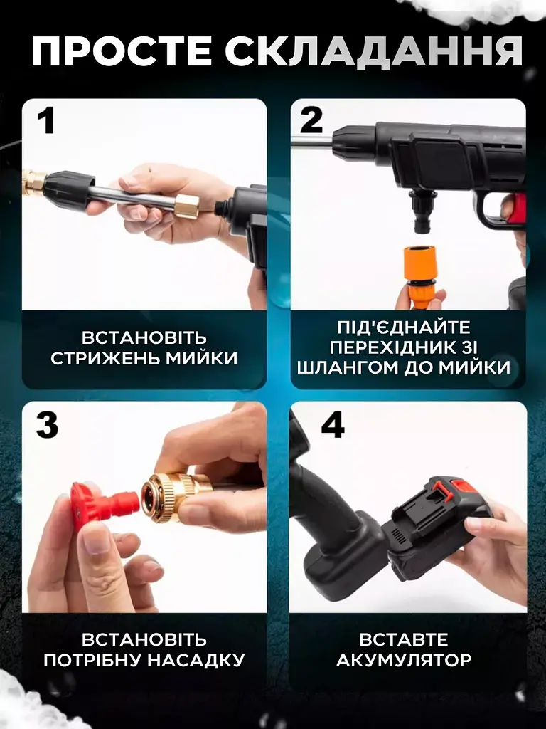 Мийка безконтактна акумуляторна універсальна, автомийка високого тиску, чорна (6254412450) - фото 9